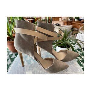 Joe’s Jeans Laney Pumps Dove Gray Suede Nude Leather Ankle Wrap Point Toe Sz 8.5